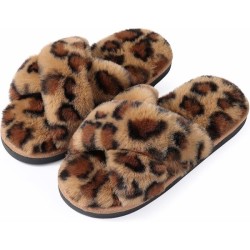 Women's Fuzzy Slippers Cross Band Memory Foam House Slippers Open Toe