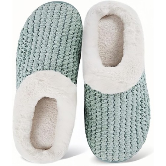Women's Memory Foam Slippers Comfort Wool-Like Plush Fleece Lined House Shoes for Indoor & Outdoor