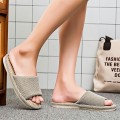 Linen and Cloth Slippers Indoor House Slippers All Seasons Silent Slippers Unisex Blue