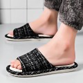 House Slippers Indoor Cotton Flax Slippers, Women's and Men's Casual Soft Non-slip Open Toed Mute Slippers