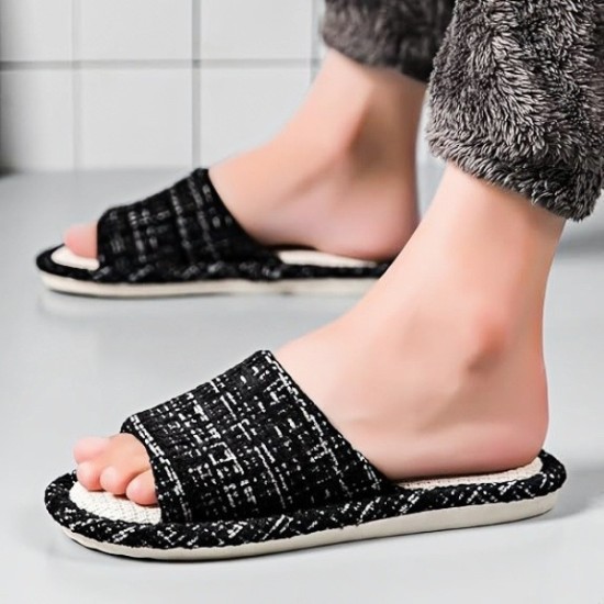 House Slippers Indoor Cotton Flax Slippers, Women's and Men's Casual Soft Non-slip Open Toed Mute Slippers House Slippers Indoor Cotton Flax Slippers, Women's and Men's Casual Soft Non-slip Open Toed Mute Slippers