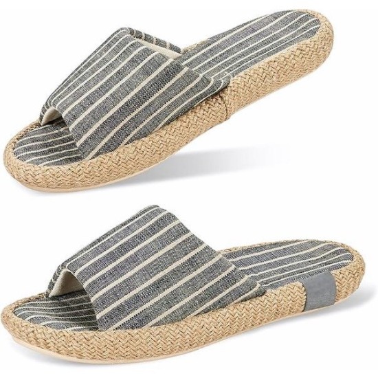 Summer House Slippers for Women Indoor Open Toe Women House Slippers Cotton and Linen Shoes Breathable Home TPR Outsole