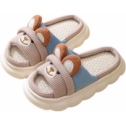 Rabbit And Bear Linen Slippers, Cute Animal Lace Slippers,Cotton Linen Couple's Home Shoes Indoor And Outdoor