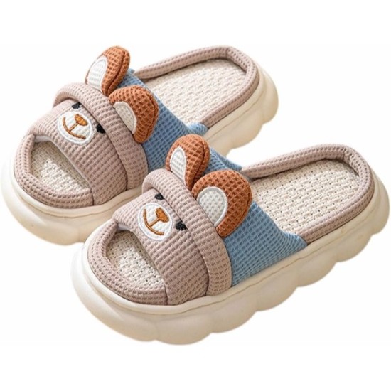Rabbit And Bear Linen Slippers, Cute Animal Lace Slippers,Cotton Linen Couple's Home Shoes Indoor And Outdoor