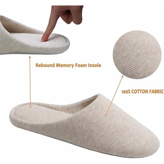 Womens House Washable Cotton Memory Foam Slippers Indoor Slip On Shoes Bedroom Sleepers Lightweight Non Skid Rubber Sole