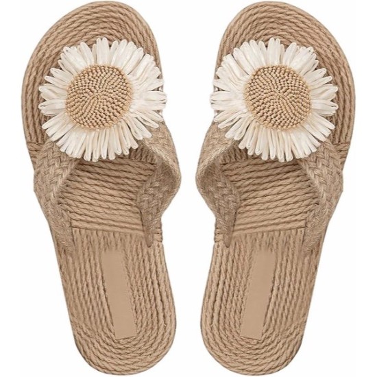 Women's Floral Decor Open Toe Linen Flip Flops Slipper Summer Vacation Slip on Slide Sandal Women's Floral Decor Open Toe Linen Flip Flops Slipper Summer Vacation Slip on Slide Sandal