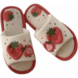 Women Kawaii Slippers Indoor Linen Slippers Strawberry Linen Cotton Slippers Home Floor Non-Slip Slides